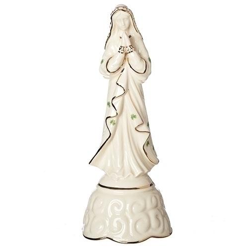 Irish Madonna with Shamrocks Porcelain Musical Figurine (9") plays "Ave Maria" tune - Unique Catholic Gifts