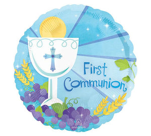 18"Blue First Communion Balloon - Unique Catholic Gifts
