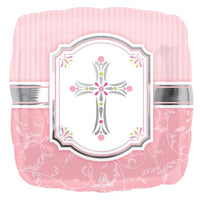 18" Square Pink Cross Balloon - Unique Catholic Gifts