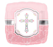 18" Square Pink Cross Balloon - Unique Catholic Gifts