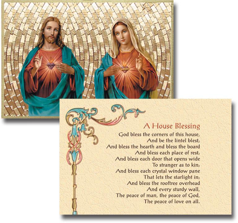 The Sacred Hearts Home Blessing  Gold Foil Mosaic Plaque (4 x 6") - Unique Catholic Gifts