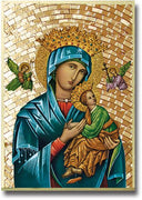 Our Lady of Perpetual Help Gold Foil Mosaic Plaque (4 x 6") - Unique Catholic Gifts
