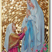 Our Lady of Lourdes Gold Foil Mosaic Plaque (4 x 6") - Unique Catholic Gifts