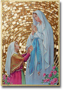 Our Lady of Lourdes Gold Foil Mosaic Plaque (4 x 6") - Unique Catholic Gifts