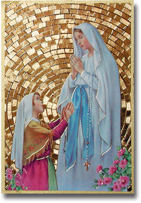 Our Lady of Lourdes Gold Foil Mosaic Plaque (4 x 6