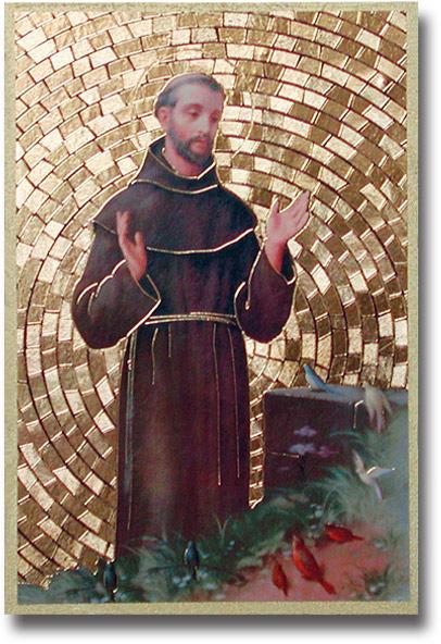 Saint Francis Gold Foil Mosaic Plaque (4"x6") - Unique Catholic Gifts