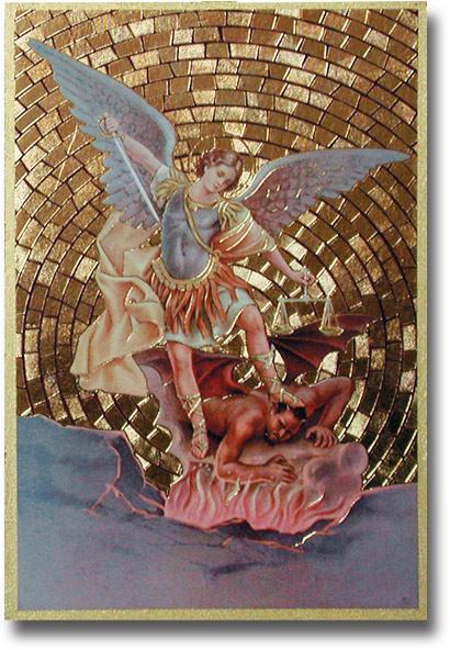 Saint Michael Gold Foil Mosaic Plaque (4 x 6") - Unique Catholic Gifts