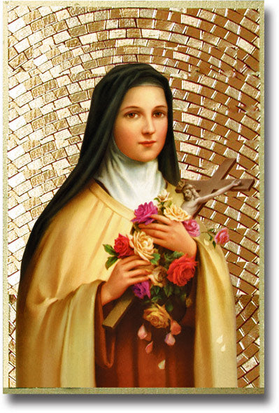Saint Therese of Lisieux Gold Foil Mosaic Plaque (4"x 6" ) - Unique Catholic Gifts