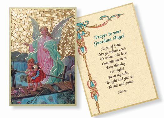 Guardian Angel Crossing Bridge Italian Gold Foil Mosaic Plaque (4 x 6") - Unique Catholic Gifts