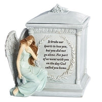 Memorial Box W/angel and Verse; "It Broke Our Hearts" 8.5"H - Unique Catholic Gifts