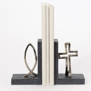 2 Pc Set Bookends Crossfish 6.25"H - Unique Catholic Gifts