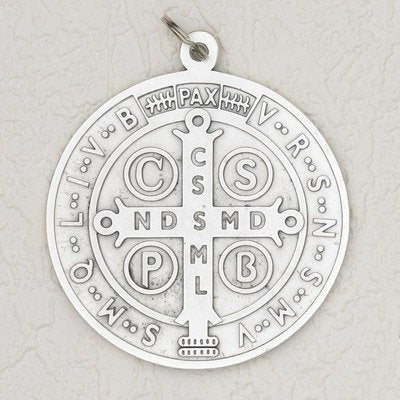 Silver Tone Premium St. Benedict Medal (4 inch) - Unique Catholic Gifts