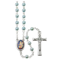 Light Blue Glass Bead Guardian Angel Rosary in a Metal Box 4mm - Unique Catholic Gifts