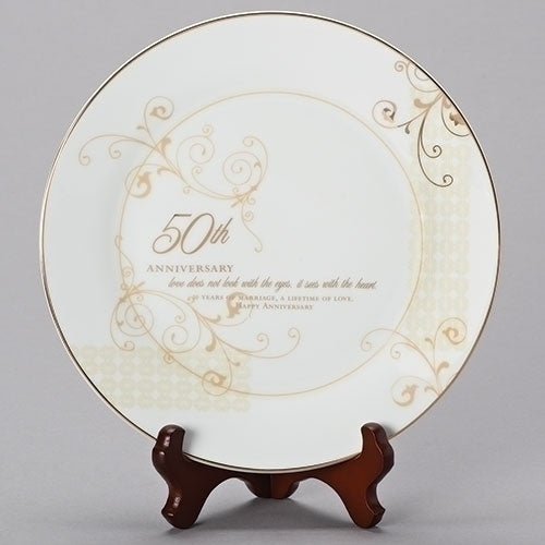50th Wedding Anniversary Plate with Stand 9" - Unique Catholic Gifts
