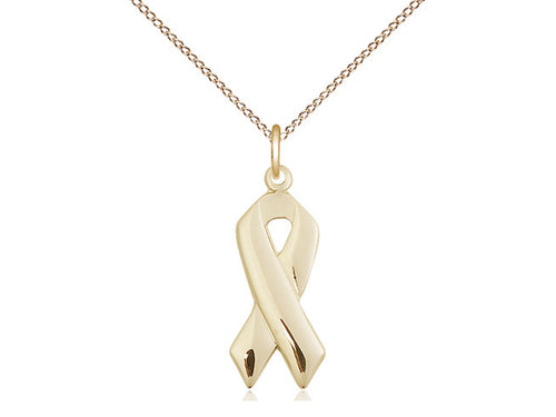 14kt Gold Filled Cancer Awareness Pendant on a 18 inch Gold Filled Light Curb Chain - Unique Catholic Gifts