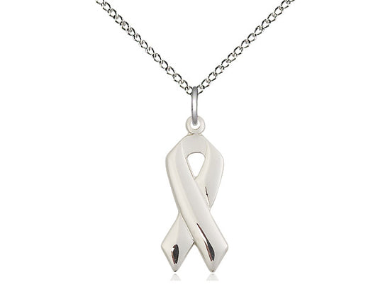 Sterling Silver Cancer Awareness Pendant on a 18 inch Sterling Silver Light Curb Chain - Unique Catholic Gifts