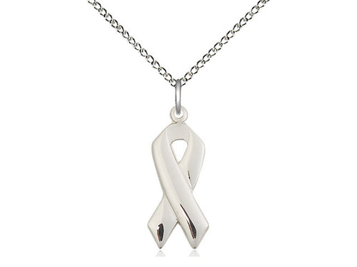 Sterling Silver Cancer Awareness Pendant on a 18 inch Sterling Silver Light Curb Chain - Unique Catholic Gifts