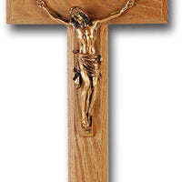 10" Oak Cross with Museum Gold Plated Corpus - Unique Catholic Gifts
