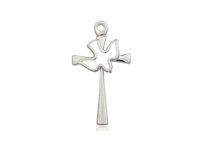 Sterling Silver Cross Holy Spirit Pendant on a 18 inch Sterling Silver Light Curb Chain - Unique Catholic Gifts