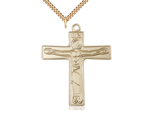 14kt Gold Filled Cursillio Cross Pendant on a 24 inch Gold Plate Heavy Curb Chain - Unique Catholic Gifts