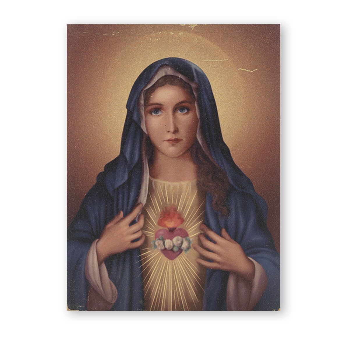 Immaculate Heart of Mary Gold Embossed Wood Plaque - Unique Catholic Gifts