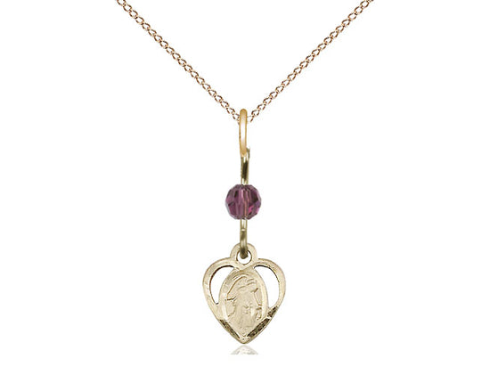 14kt Gold Filled Guardian Angel Pendant with an Amethyst bead on a inch Gold Filled Light Curb Chain - Unique Catholic Gifts