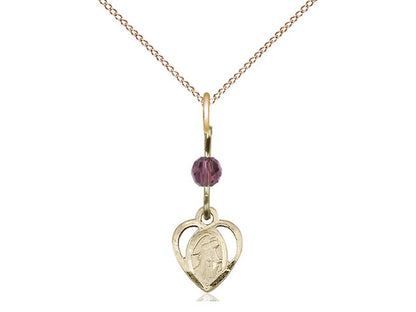 14kt Gold Filled Guardian Angel Pendant with an Amethyst bead on a inch Gold Filled Light Curb Chain - Unique Catholic Gifts