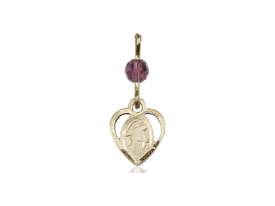 14kt Gold Filled Guardian Angel Pendant with an Amethyst bead on a inch Gold Filled Light Curb Chain - Unique Catholic Gifts