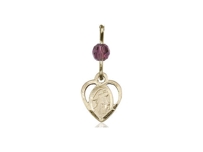 14kt Gold Filled Guardian Angel Pendant with an Amethyst bead on a inch Gold Filled Light Curb Chain - Unique Catholic Gifts