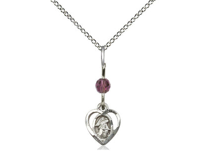 Sterling Silver Guardian Angel Pendant with an Amethyst bead on a inch Sterling Silver Light Curb Chain - Unique Catholic Gifts