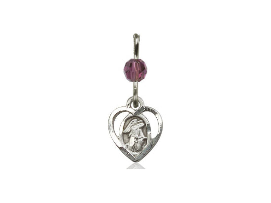 Sterling Silver Guardian Angel Pendant with an Amethyst bead on a inch Sterling Silver Light Curb Chain - Unique Catholic Gifts