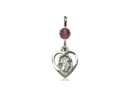 Sterling Silver Guardian Angel Pendant with an Amethyst bead on a inch Sterling Silver Light Curb Chain - Unique Catholic Gifts