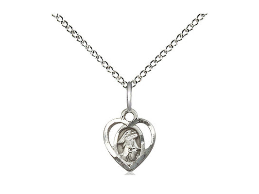 Sterling Silver Guardian Angel Pendant on a 18 inch Sterling Silver Light Curb Chain - Unique Catholic Gifts