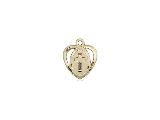 14kt Gold Filled Heart Cross Pendant on a 18 inch Gold Filled Light Curb Chain - Unique Catholic Gifts