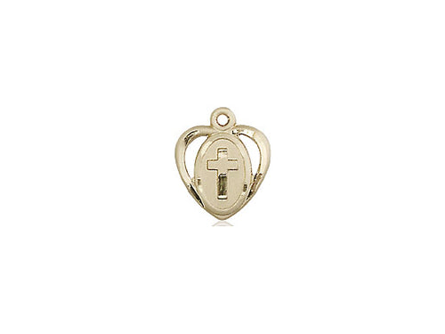 14kt Gold Filled Heart Cross Pendant on a 18 inch Gold Filled Light Curb Chain - Unique Catholic Gifts