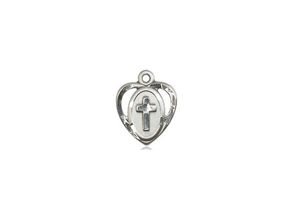 Sterling Silver Heart Cross Pendant on a 18 inch Sterling Silver Light Curb Chain - Unique Catholic Gifts