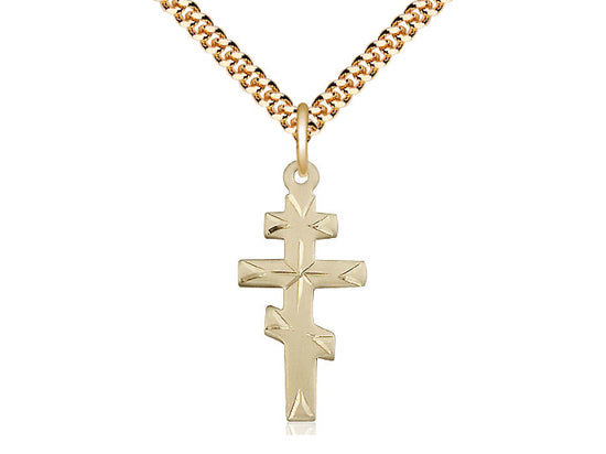 14kt Gold Filled Greek Orthodox Cross Pendant on a 24 inch Gold Plate Heavy Curb Chain - Unique Catholic Gifts