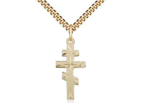 14kt Gold Filled Greek Orthodox Cross Pendant on a 24 inch Gold Plate Heavy Curb Chain - Unique Catholic Gifts