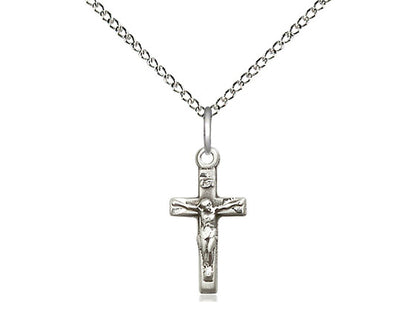Sterling Silver Crucifix Pendant on a 18 inch Sterling Silver Light Curb Chain - Unique Catholic Gifts