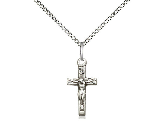 Sterling Silver Crucifix Pendant on a 18 inch Sterling Silver Light Curb Chain - Unique Catholic Gifts