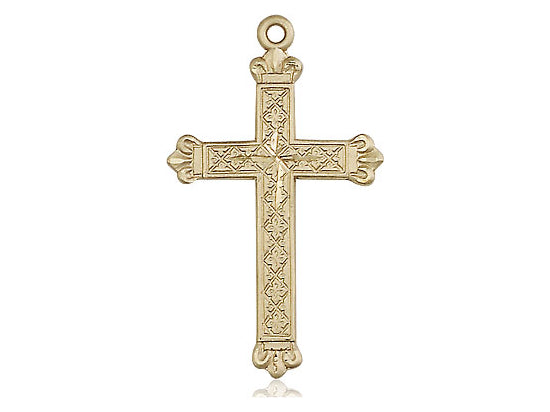 14kt Gold Filled Cross Pendant on a 24 inch Gold Plate Heavy Curb Chain - Unique Catholic Gifts