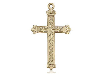 14kt Gold Filled Cross Pendant on a 24 inch Gold Plate Heavy Curb Chain - Unique Catholic Gifts