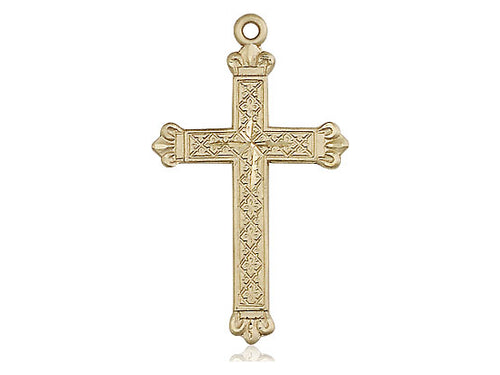 14kt Gold Filled Cross Pendant on a 24 inch Gold Plate Heavy Curb Chain - Unique Catholic Gifts