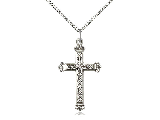 Sterling Silver Cross Pendant on a 18 inch Sterling Silver Light Curb Chain - Unique Catholic Gifts