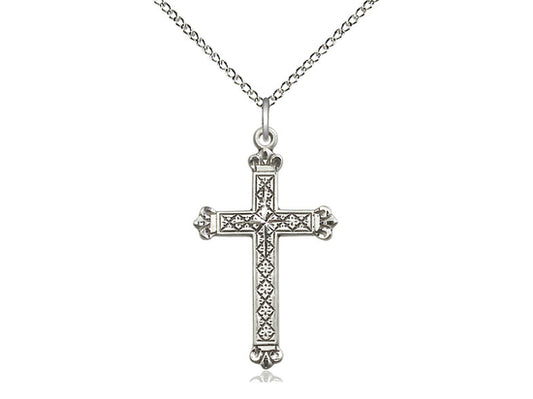 Sterling Silver Cross Pendant on a 18 inch Sterling Silver Light Curb Chain - Unique Catholic Gifts