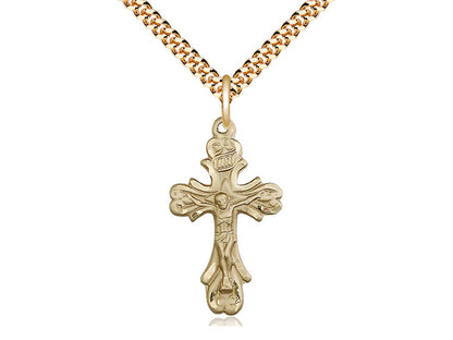 14kt Gold Filled Crucifix Pendant on a 24 inch Gold Plate Heavy Curb Chain - Unique Catholic Gifts