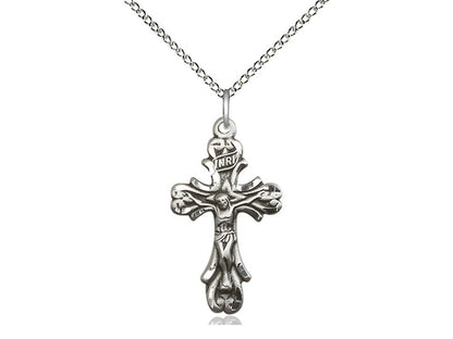 Sterling Silver Crucifix Pendant on a 18 inch Sterling Silver Light Curb Chain - Unique Catholic Gifts