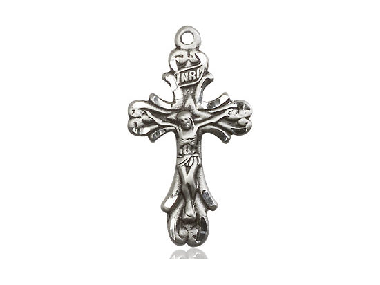 Sterling Silver Crucifix Pendant on a 18 inch Sterling Silver Light Curb Chain - Unique Catholic Gifts