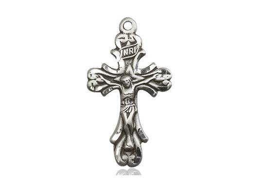 Sterling Silver Crucifix Pendant on a 18 inch Sterling Silver Light Curb Chain - Unique Catholic Gifts