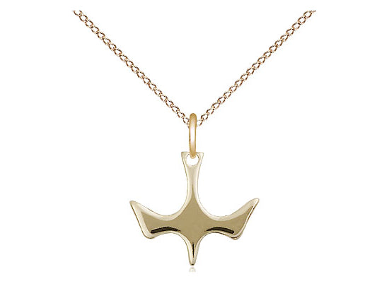 14kt Gold Filled Holy Spirit Medal on a Gold Filled Light Curb Chain - Unique Catholic Gifts